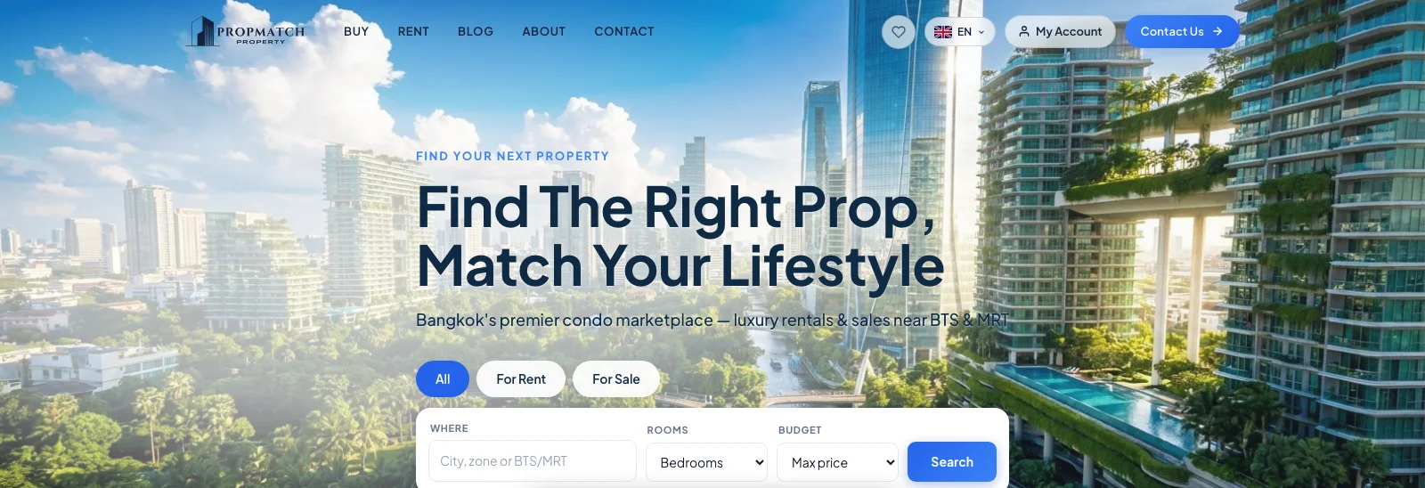PropMatch public website: bilingual Bangkok condo marketplace with BTS/MRT search