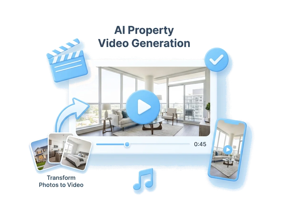 AI-generated property tour video created from listing photos, with vertical Reels format