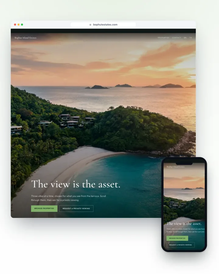 Koh Samui luxury villa agency website template, one villa per screen