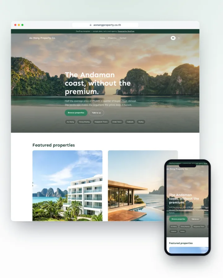 Krabi agency website template, landscape-first layout
